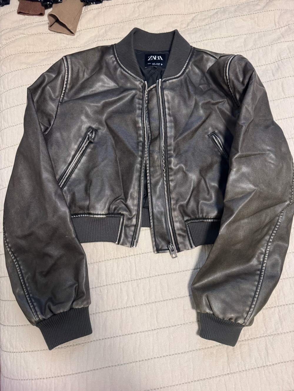 Women’s Black Faux Leather Bomber Jacket - Unbranded